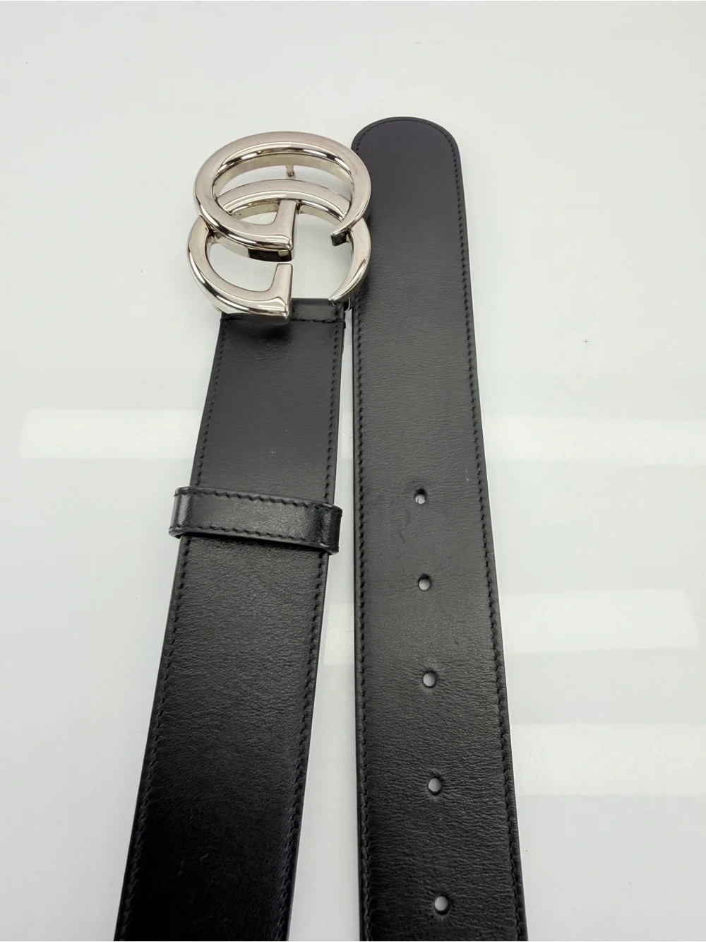 Authentic Gucci Marmont Wide Double GG Black Leather Belt 400593 80/32
